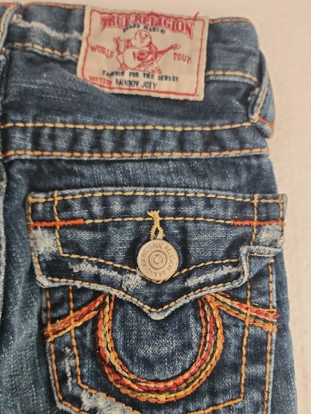 True Religion Indigo Blue Distressed Pocket Jeans - Picture 5 of 8